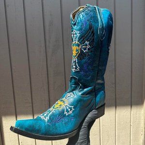 #7 - Turquoise Blue Western Leather Boot with Chinela Details, Style Model 5001